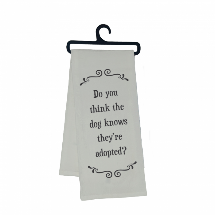 Scrunchy Face Kitchen & Bar Towels - 'Dog Adopted'