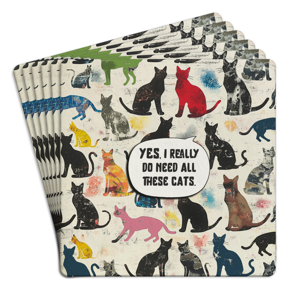 'All These Cats' Tipsy Coasters - 6 Pack