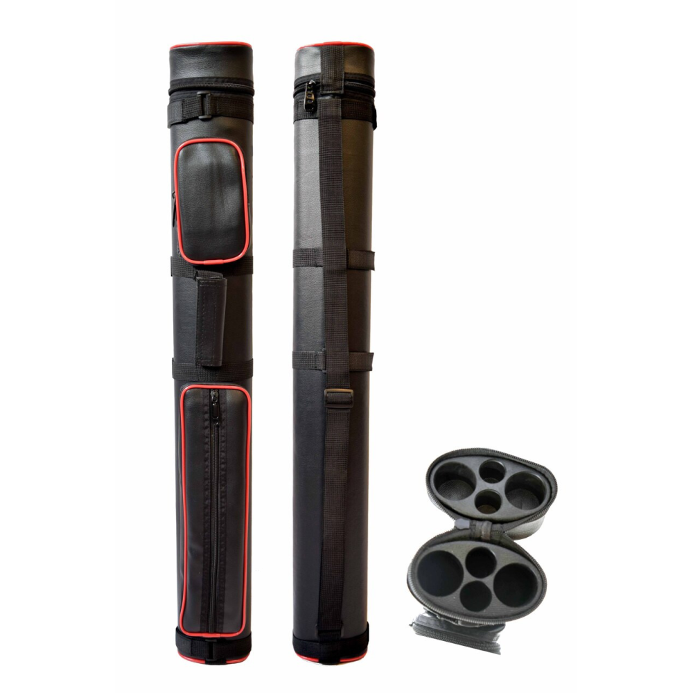 Oval & Trim Hard Cue Case - Red Trim 2Bx2S