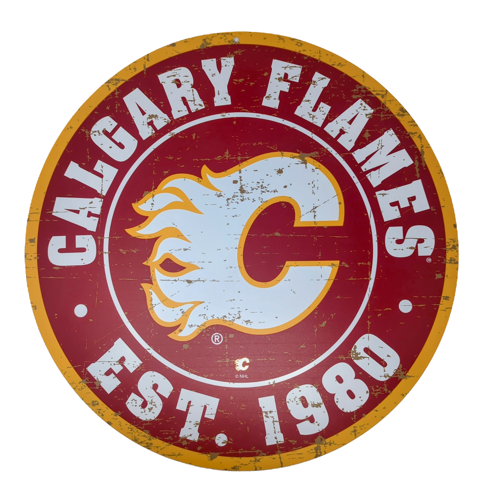 NHL Calgary Flames 22" Distressed Round Wall Sign