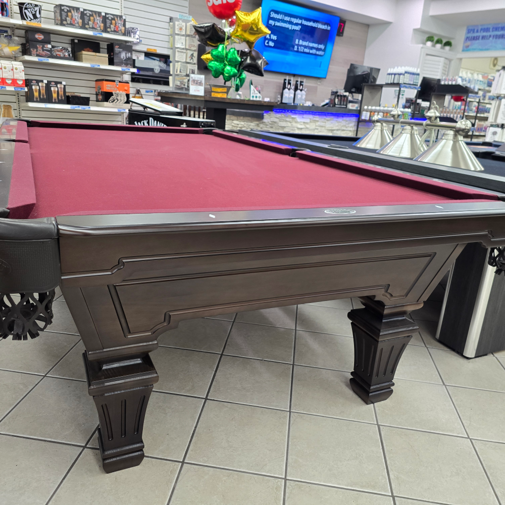 Hampton 4.5'x 9' Olhausen Billiard Table with Cavalier Rails - Espresso on Tulipwood - Display Model